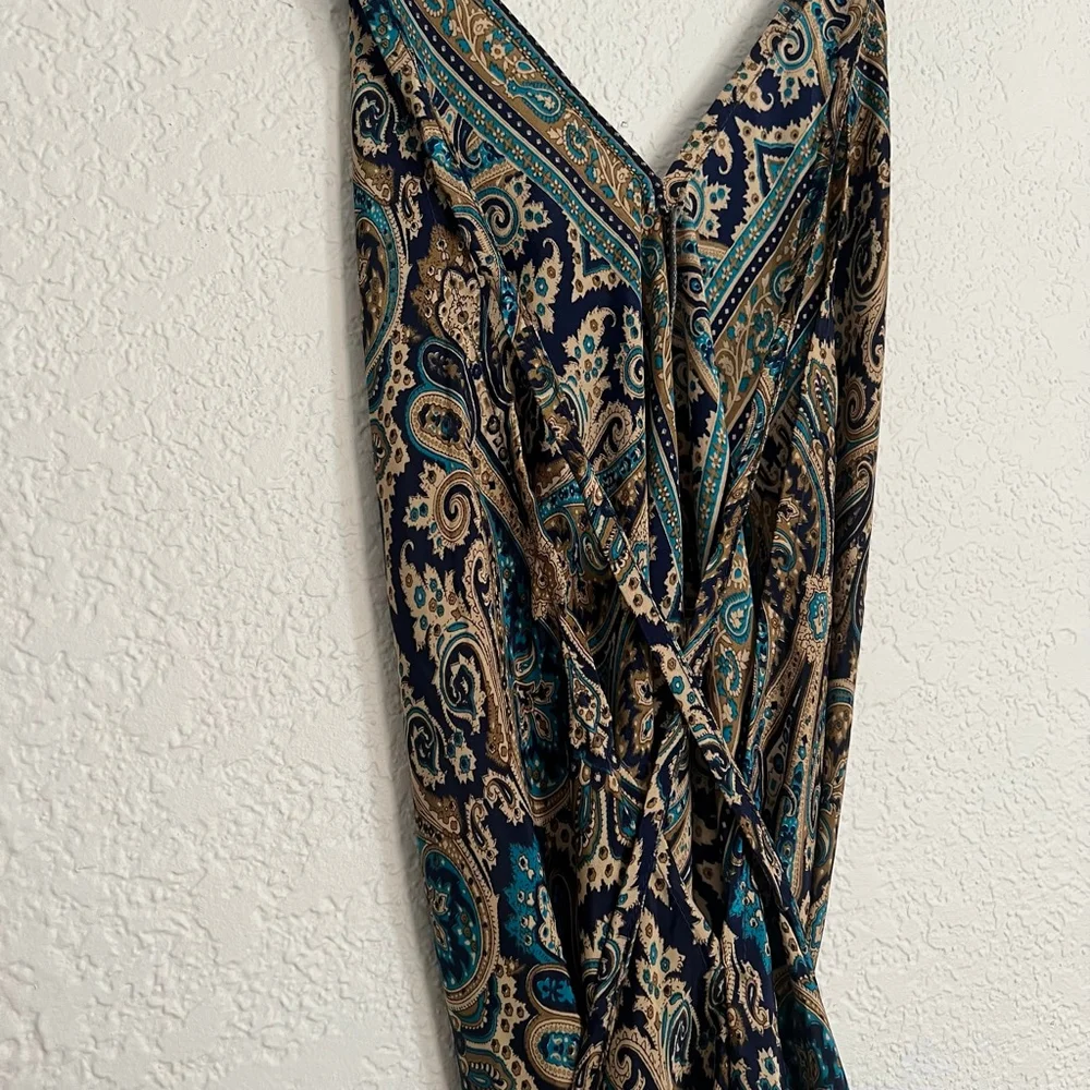 Women's Navy & Beige Paisley Backless Mini Dress S Viscose